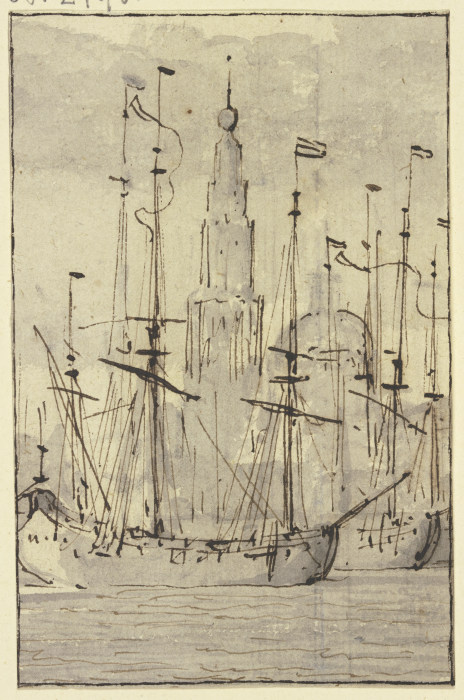 Schiffe, vor einer Kirche liegend von Willem van de Velde d. J.