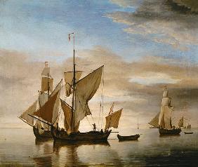 Schiffe auf ruhiger See im Abendlicht 1685