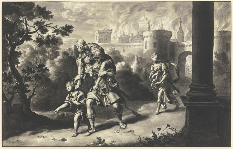 Aeneas rettet Anchises aus dem brennenden Troja von Willem van Mieris