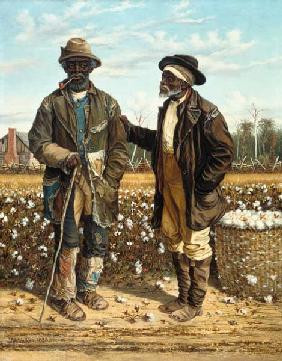 Zwei alte schwarze Baumwollpflücker im Gespräch. 1888