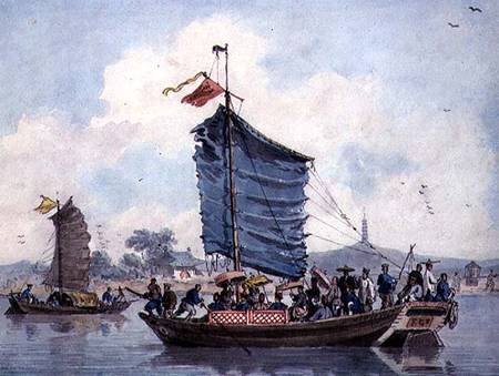 Chinese river scene with Junks under sail von William Alexander