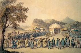 The Approach of the Emperor of China to his tent in Tartary to receive the British Ambassador, Georg 1700