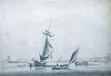 Fishing Boats: Low-lying Shore, with a Windmill to the Left von William Anderson