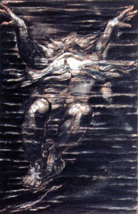 The First Book of Urizen; Bearded man swimming through water von William Blake
