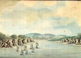 'Sirius' and convoy, the Supply and Agent's Division going into Botany Bay 1788