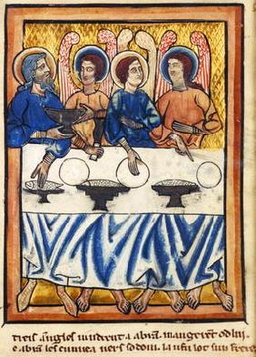 Abraham and the three angels, from a Book of Hours, c.1230-40 (vellum) 19th
