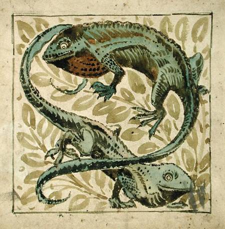 Lizards, design for a tile  on von William De Morgan