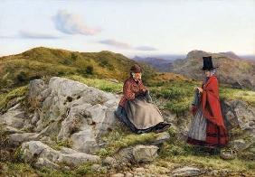 Welsh Landscape with Two Women Knitting 1860  prep