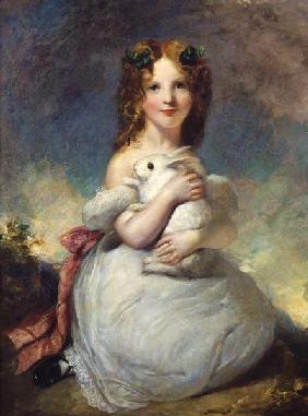 Portrait of Dora Louisa Grant holding a rabbit