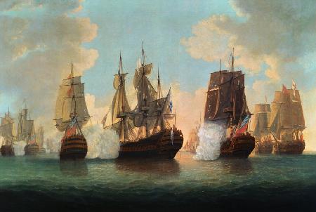 Seeschlacht zwischen englischen und französischen Schiffen
