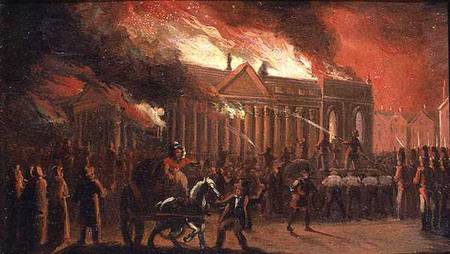 The Burning of Liverpool Town Hall (oil on paper laid on canvas) von William Gavin Herdman