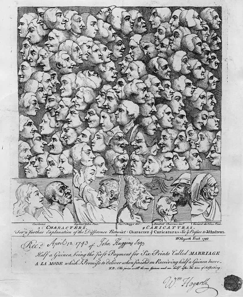 Characters and Caricatures, published in April 1743 von William Hogarth