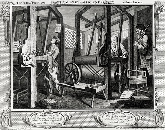 Industry and Idleness, The Fellow''Prentices at their Looms, plate 1 von William Hogarth