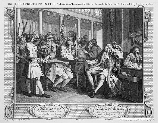 The Industrious ''Prentice Alderman of London, the Idle one Impeach''d Before Him his Accomplice, pl von William Hogarth