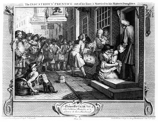 The Industrious ''Prentice out of his Time and Married to his Master''s Daughter, plate VI of ''Indu von William Hogarth