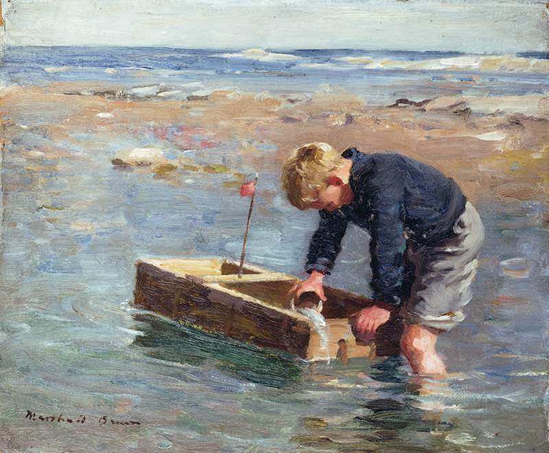 Bailing Out the Boat (oil on canvas board) von William Marshall Brown