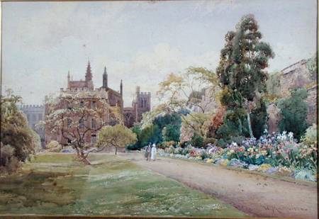 The long walk and flower border in May - New College, Oxford von William Matthison