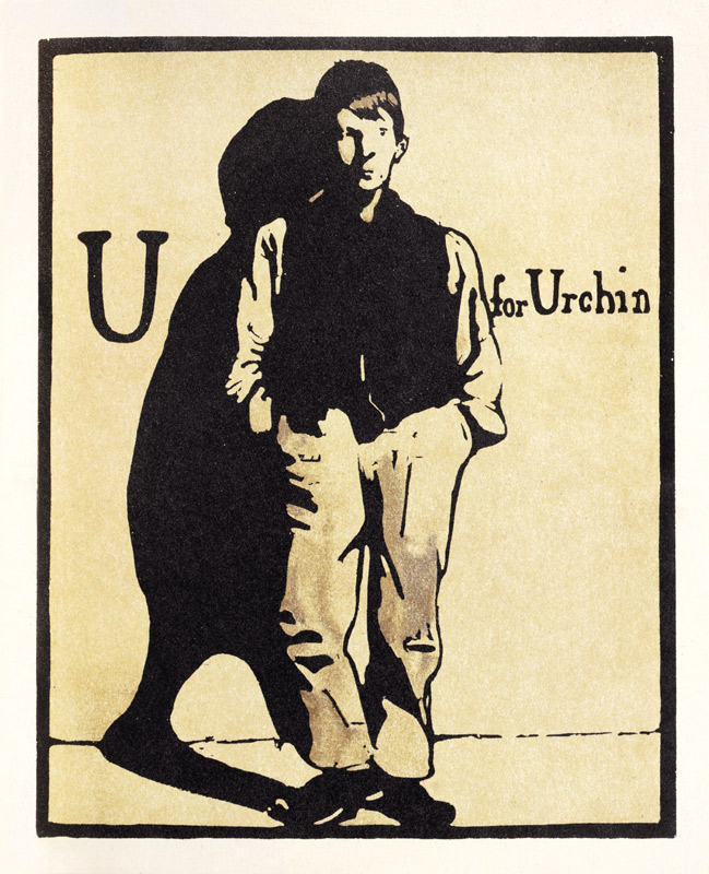 U für Urchin, Illustration aus An Alphabet, herausgegeben von William Heinemann, 1898 von William Nicholson