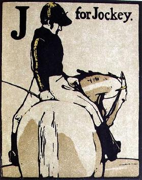 J für Jockey, Illustration aus An Alphabet, herausgegeben von William Heinemann, 1898 1898