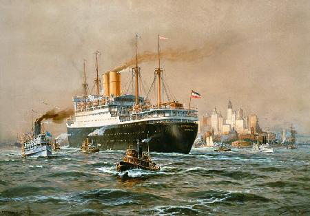 Der Hapag-Dampfer "Deutschland" bei der Ankunft in New York 1924