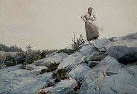 Junge Frau auf Felsen stehend. 1888