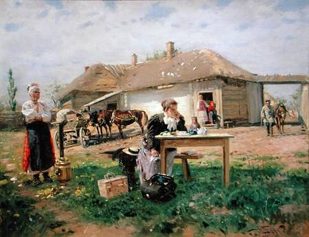 Arrival of a School Mistress in the Countryside von Wladimir Jegorowitsch Makowski