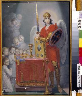Die Kinder des Kaisers Paul I. am Altar, vom Erzengel Michael beschützt