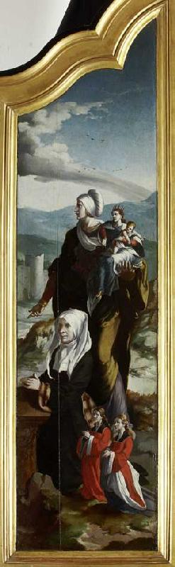 Triptychon mit der Kreuzigung Christi, Heiligen und Stifterfamilie. Rechter Innenflügel: Stifterin m von Wojciech Styka
