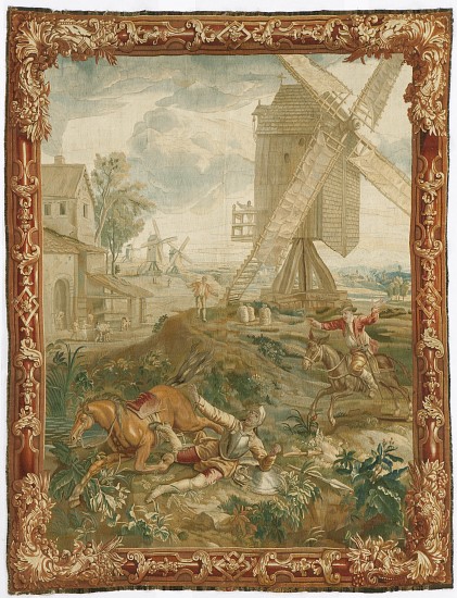 Don Quixote Fighting the Windmill von Workshop of Urbanus Leyniers and Daniel Leyniers II