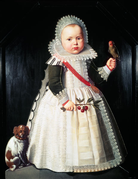 Portrait of a young boy holding a parrot von Wybrand Symonsz de Geest