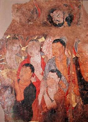 Group of monks and Buddha, from the Shikshin Monastery, Karashar 9th-10th c