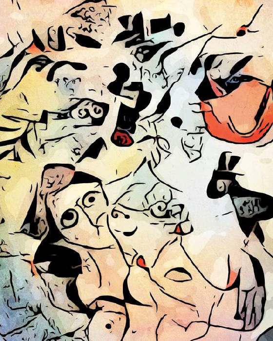 Miro trifft Chagall (Die Liebenden unter der roten Sonne) von zamart