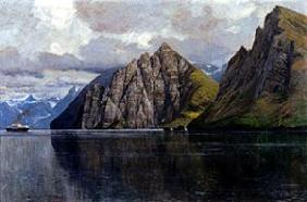 Nordlandfjord mit einem Dampfschiff 1905